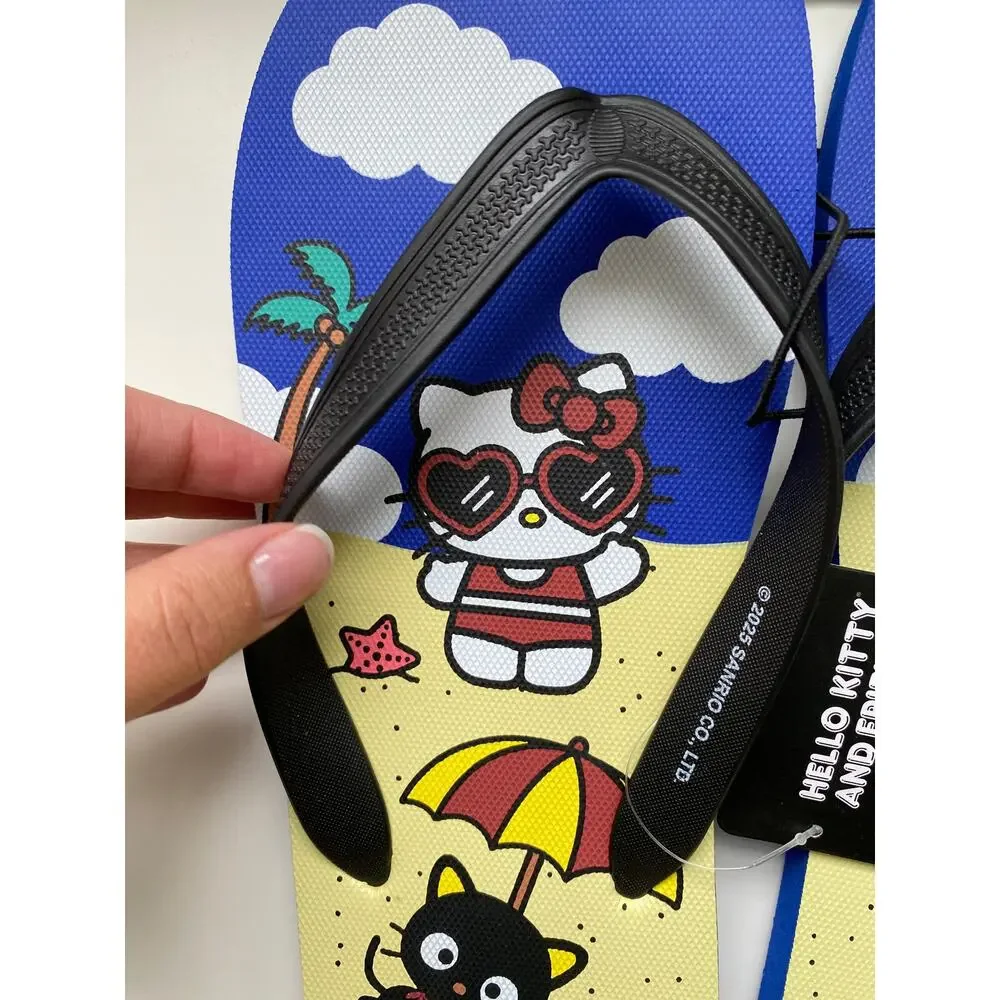 Hello Kitty & Friends Blue Beach Flip Flops Sanrio Printed Rubber NEW Size 13